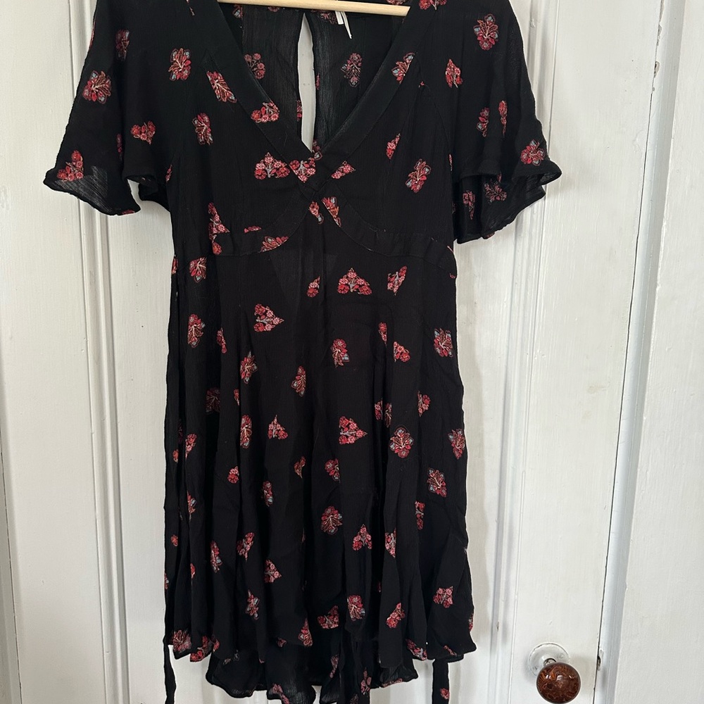 Kimchi Blue Black Pink Flutter Sleeve Sheer Sundress